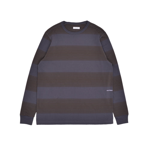 Pop Trading Co - Striped Logo Long Sleeve Tee - Charcoal/Delicioso