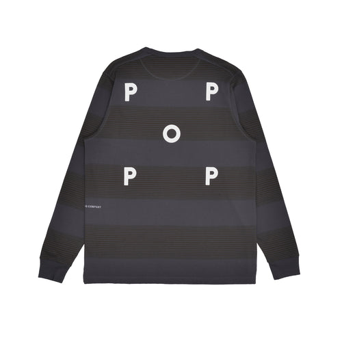 Pop Trading Co - Striped Logo Long Sleeve Tee - Charcoal/Delicioso