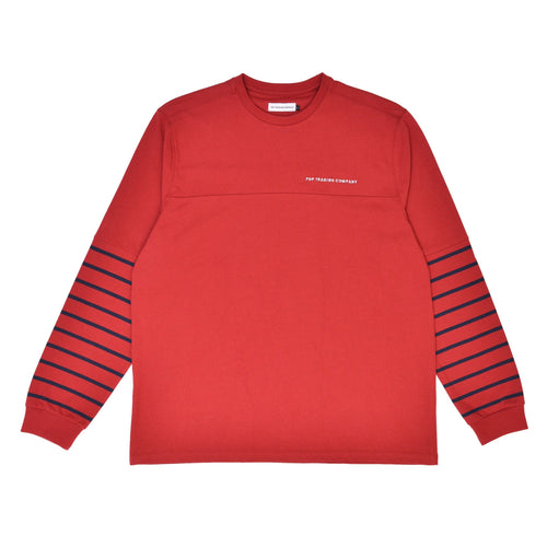 Pop Trading Co - Striped Logo Long Sleeve Tee - Rio Red