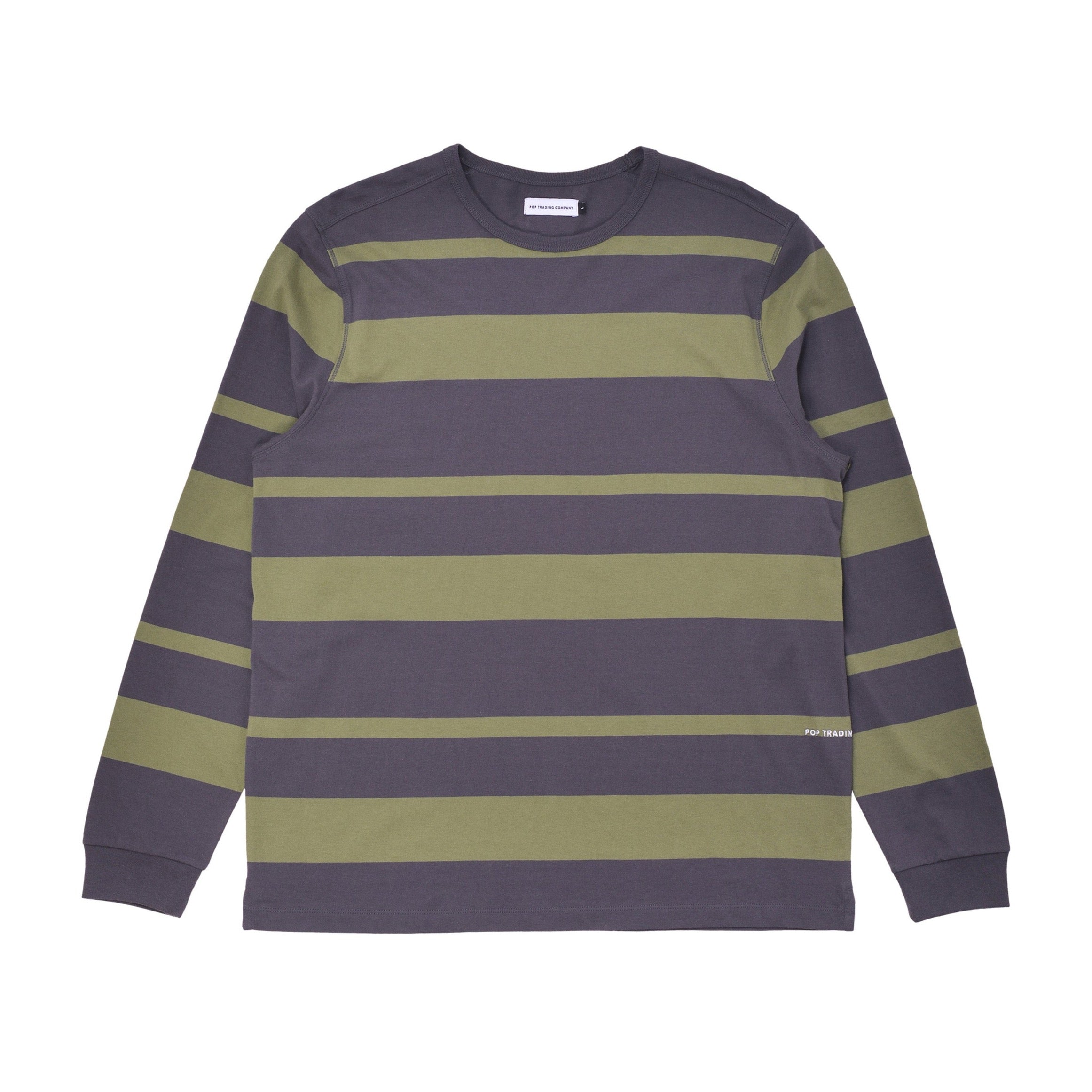 Pop Trading Company - Pop Trading Co - Striped Logo Long Sleeve Tee - Olivine