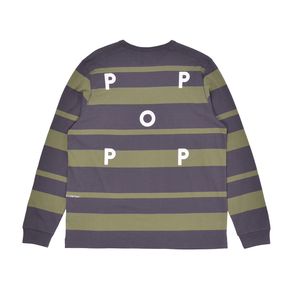Pop Trading Company - Pop Trading Co - Striped Logo Long Sleeve Tee - Olivine