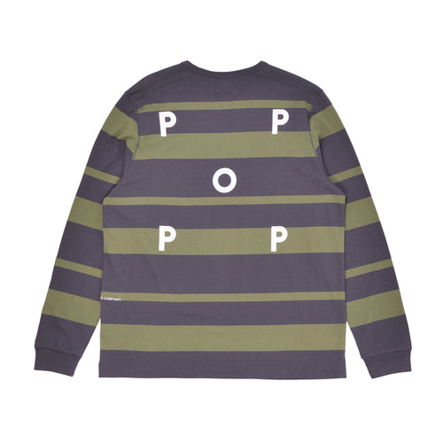 Pop Trading Co - Striped Logo Long Sleeve Tee - Olivine