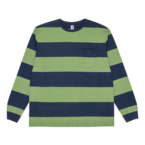 Reception -Long Sleeve Striped Rugby Tee - Sage Green / Navy