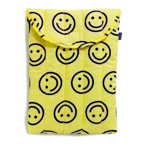 Baggu - 16" Puffy Laptop Sleeve - Yellow Smile