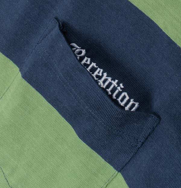 Reception - Reception -Long Sleeve Striped Rugby Tee - Sage Green / Navy